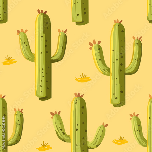 Saguaro flat illustration icons, Saguaro seamless pattern photo