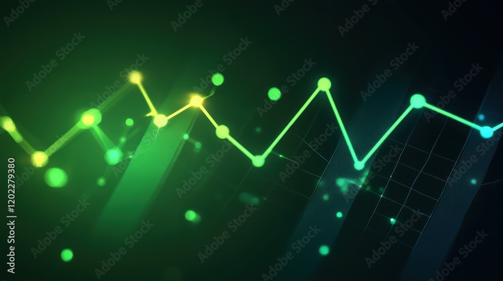 Obraz premium A vibrant digital graph with green and yellow lines showcasing data trends.
