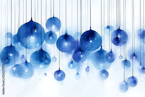 Blue Watercolor Hanging Lights Abstract Art