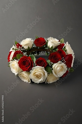 crown of red mix white roses isolated on gray backgound