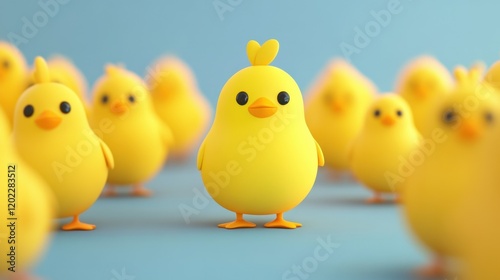 This charming illustration features adorable yellow chicks in a joyful setting that evokes feelings of spring celebrations. Perfect for children's themes and festive designs. photo