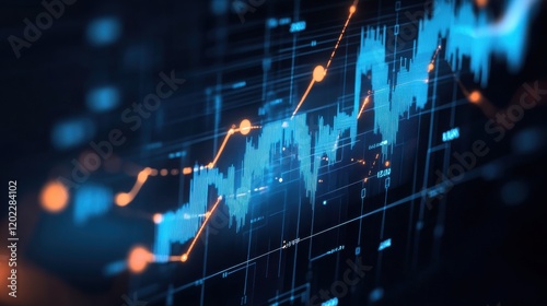 Abstract digital graph showing growth and trends in business analytics and data.