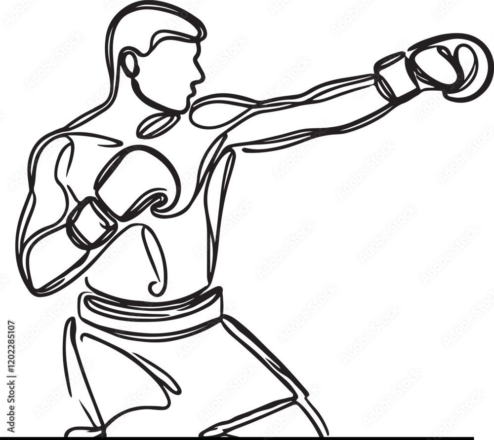 Fototapeta premium Elegant Line Drawing of Boxer in Action – Vector Design