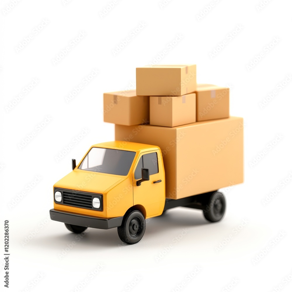 A bright yellow delivery truck with stacked boxes is a perfect representation of logistics and transportation, Ideal for websites or articles related to shipping, delivery services A bright yellow delivery truck with stacked boxes is a perfect representation of logistics and transportation, Ideal for websites or articles related to shipping, delivery services