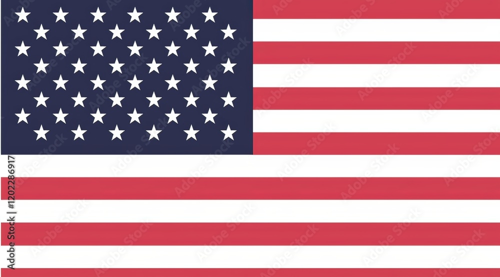 Fototapeta premium American flag with a white border and green arrow pointing to its center, displayed on a dark blue gradient background.