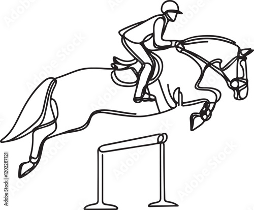 Line Drawing of Horse Rider Jumping - Vector Equestrian Art