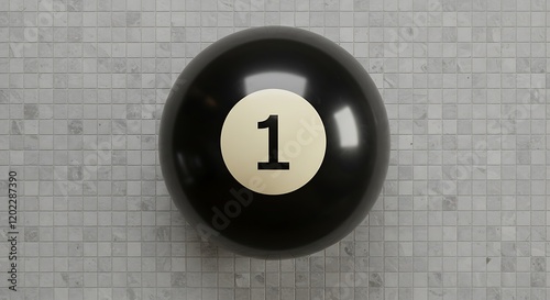 Realistic 3D Rendering of a Classic Black Magic 8-Ball on Mosaic Tile Background photo