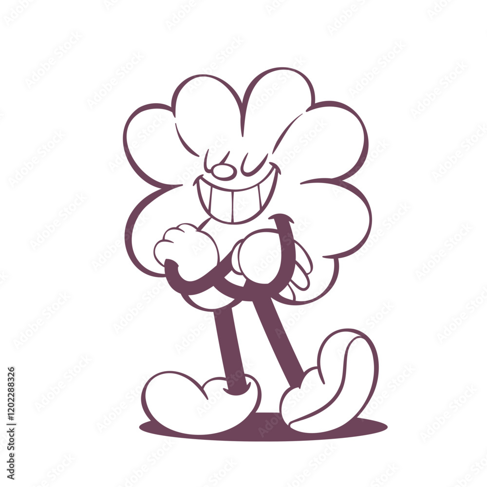 Retro groovy clover line art mascot, funky 70s character Retro groovy clover line art mascot, funky 70s character