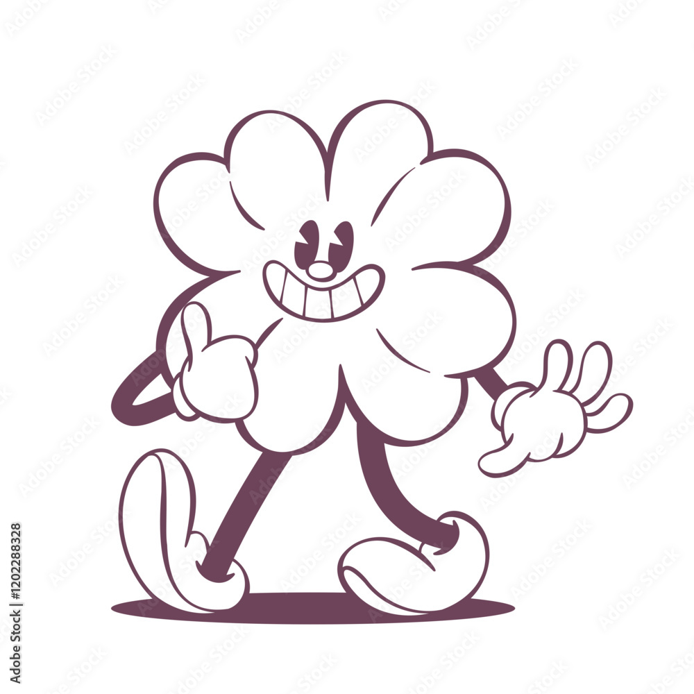 Retro groovy clover line art mascot, funky 70s character Retro groovy clover line art mascot, funky 70s character