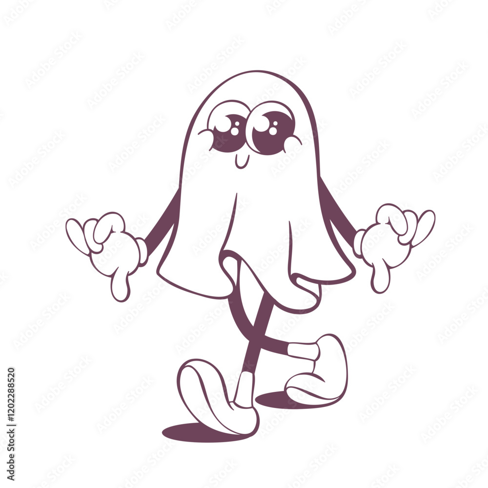 Retro groovy line art mascot, funky 70s character Retro groovy line art mascot, funky 70s character