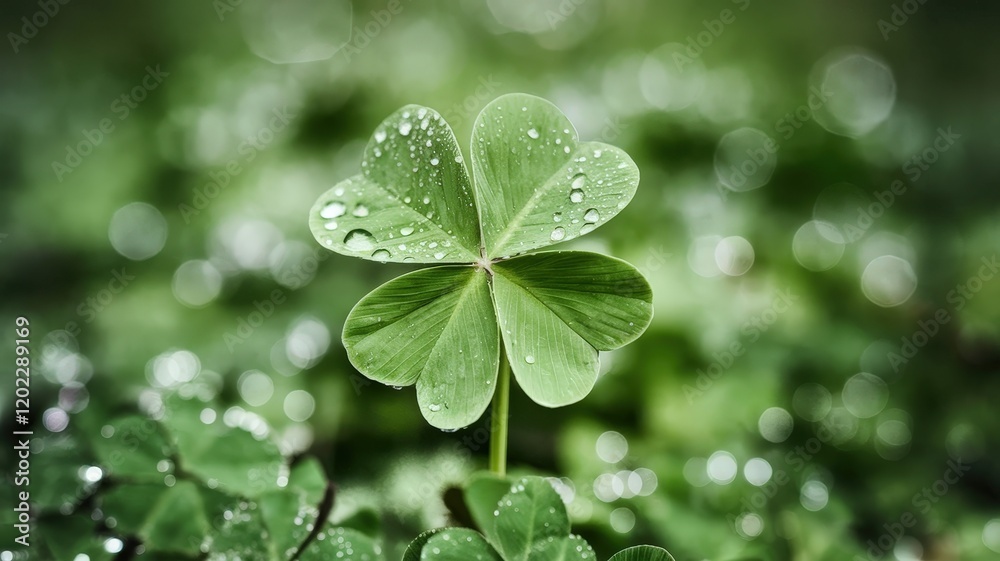 Four-Leaf Clover with Water Droplets Four-Leaf Clover with Water Droplets