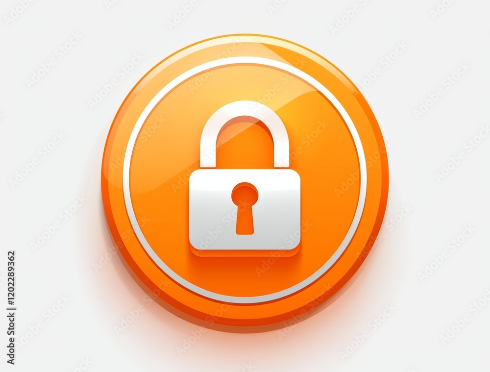 Simple orange button with rounded corners and a silver border, featuring an open lock icon at the center on a white background, symbolizing web security and data protection. Simple orange button with rounded corners and a silver border, featuring an open lock icon at the center on a white background, symbolizing web security and data protection.