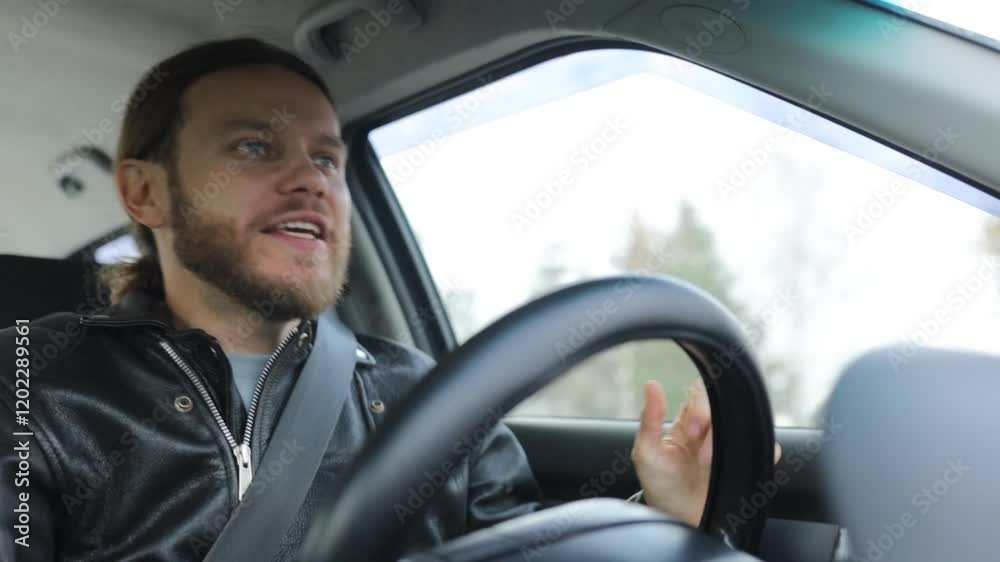 emotional driver is driving and smiling and happy emotional driver is driving and smiling and happy