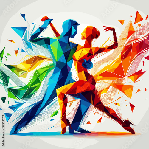 Colorful vector illustration of dancing couple in abstract style