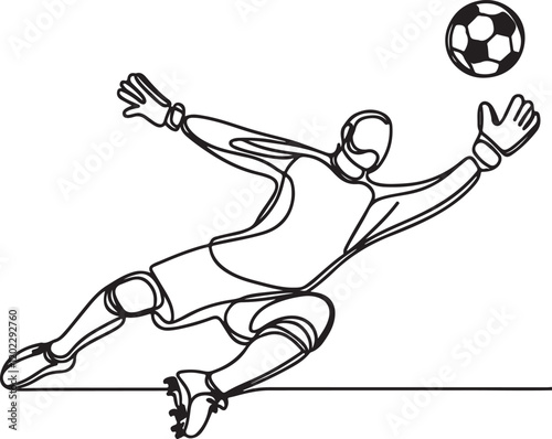 Vector Line Drawing of Soccer Goalie Making a Save