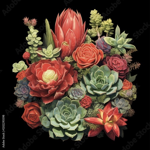 Succulent Plant with Delicate Flower Blooms - Close-up Image with Focus on Vibrant Colors and Intricate Details photo