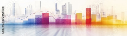 Abstract skyline with colorful graphs representing growth and financial success.