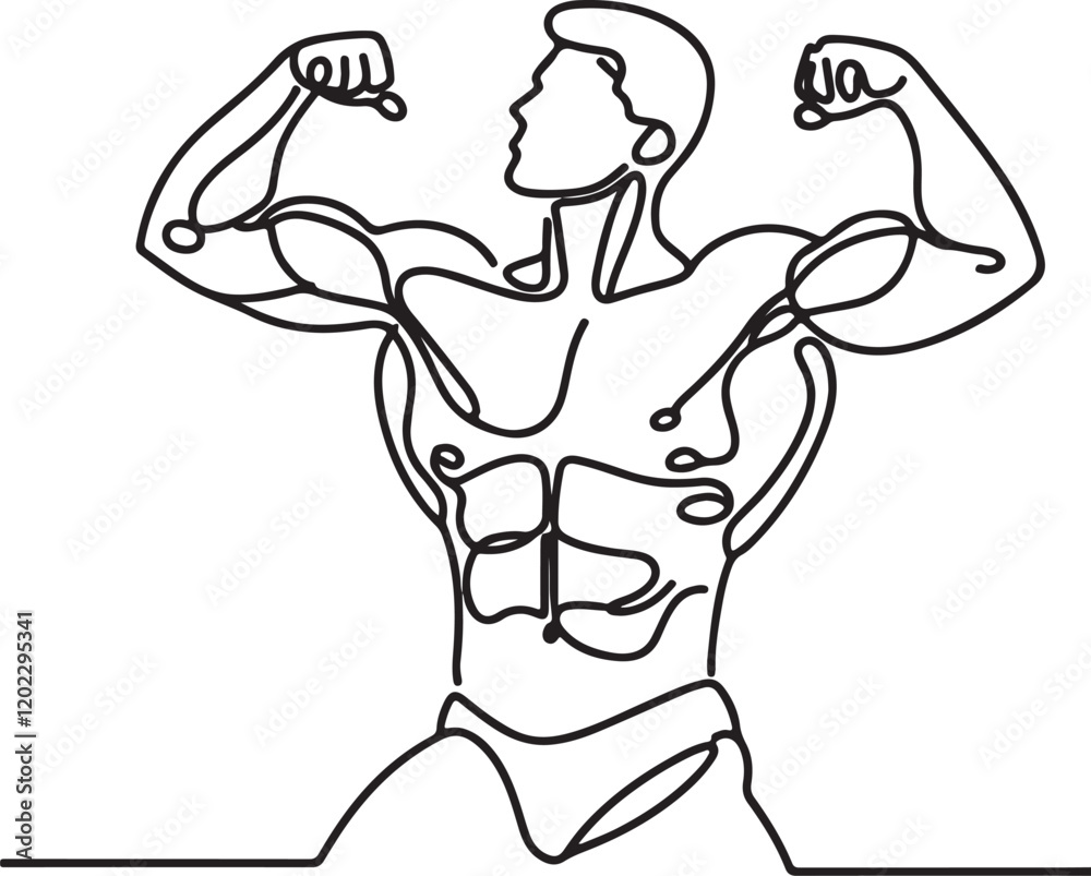 Minimal Vector Art of Bodybuilder in Power Pose - Line Drawing Minimal Vector Art of Bodybuilder in Power Pose - Line Drawing