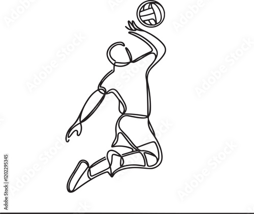Elegant Volleyball Player Spike - Line Drawing Vector Illustration