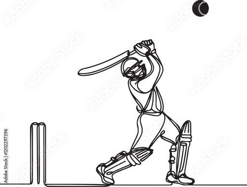 Simple Line Drawing of Cricket Batter - Bat Swing Vector Art