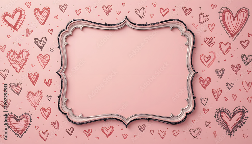 Hand-Drawn Valentine's Day Frame with Sketch-Style Hearts Hand-Drawn Valentine's Day Frame with Sketch-Style Hearts