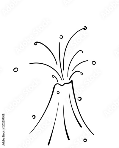Volcanic eruption hand drawn illustration, Vector simple sketch of an active stratovolcano
