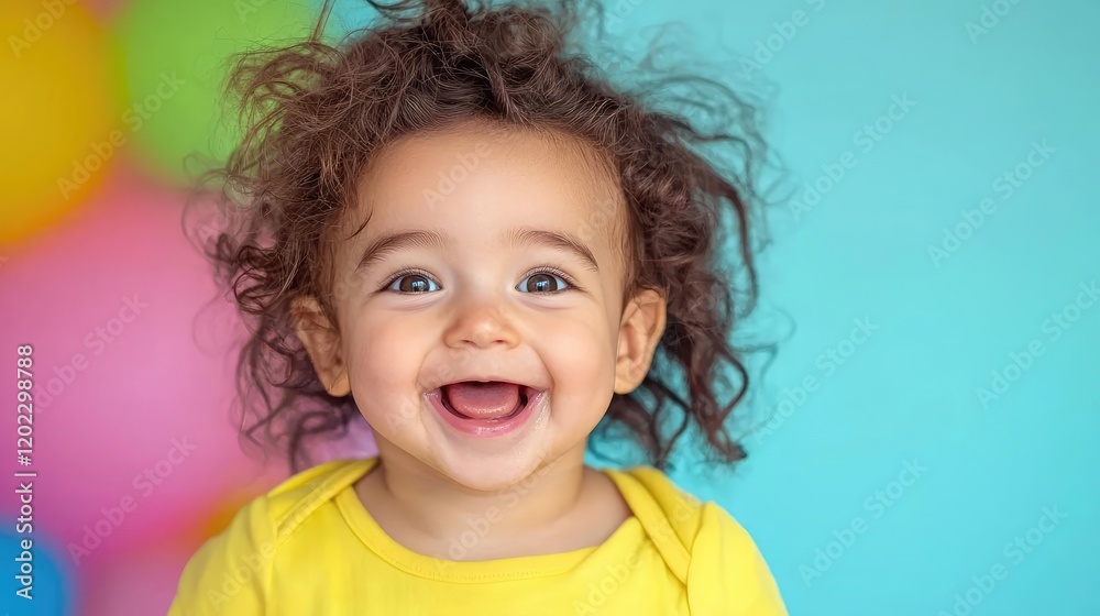 Happy baby girl, colorful background, studio shot, cheerful expression, child portrait Happy baby girl, colorful background, studio shot, cheerful expression, child portrait