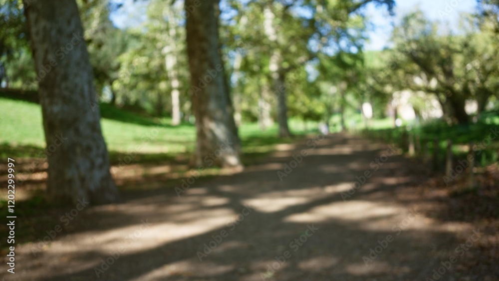 Blurred view of the lush outdoors in villa borghese, rome, capturing a serene and defocused garden pathway with abundant greenery and sunlight. Blurred view of the lush outdoors in villa borghese, rome, capturing a serene and defocused garden pathway with abundant greenery and sunlight.