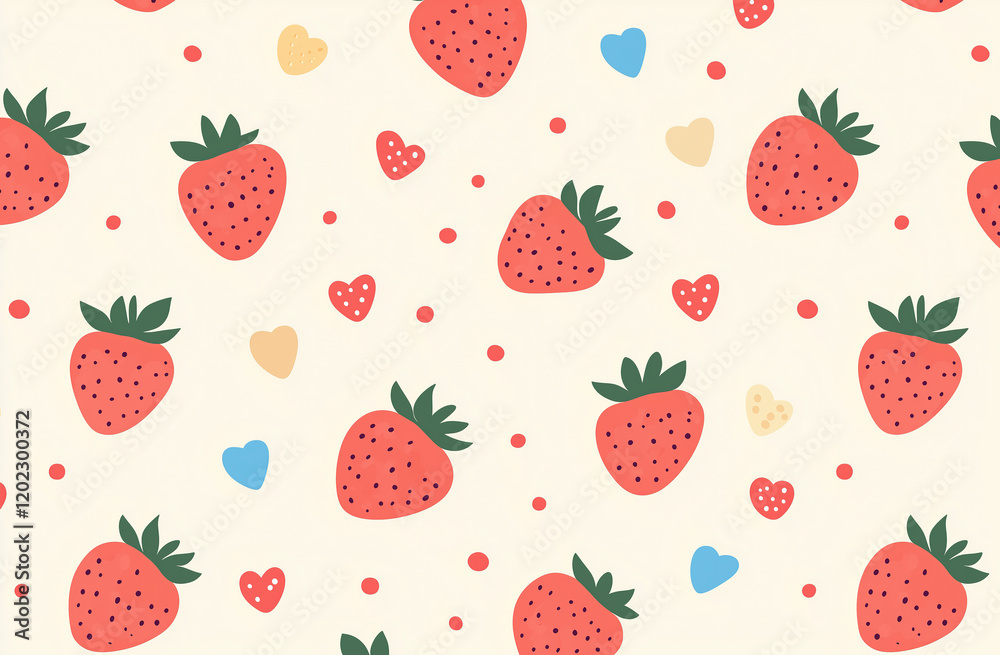 Cute and bright strawberry pattern on a beige background Cute and bright strawberry pattern on a beige background