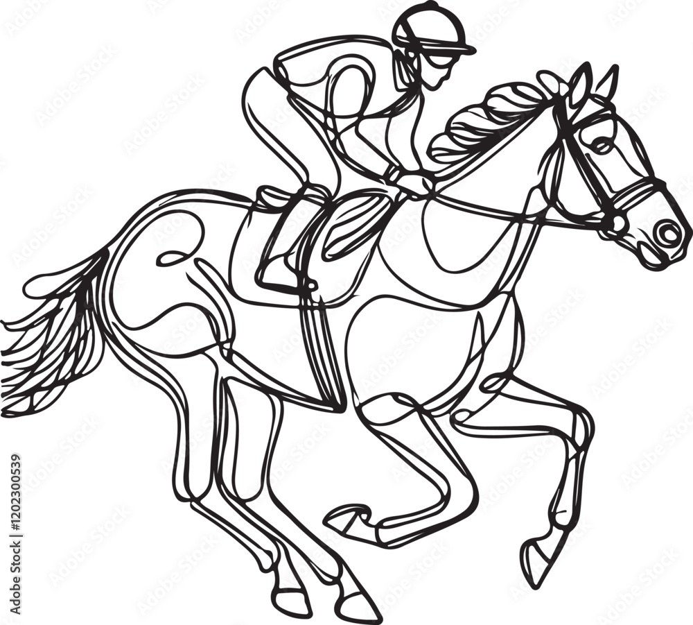 Obraz premium Jockey and Horse Galloping in a Race – Minimalist Line Drawing Vector
