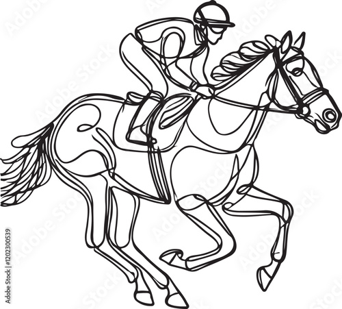 Jockey and Horse Galloping in a Race – Minimalist Line Drawing Vector