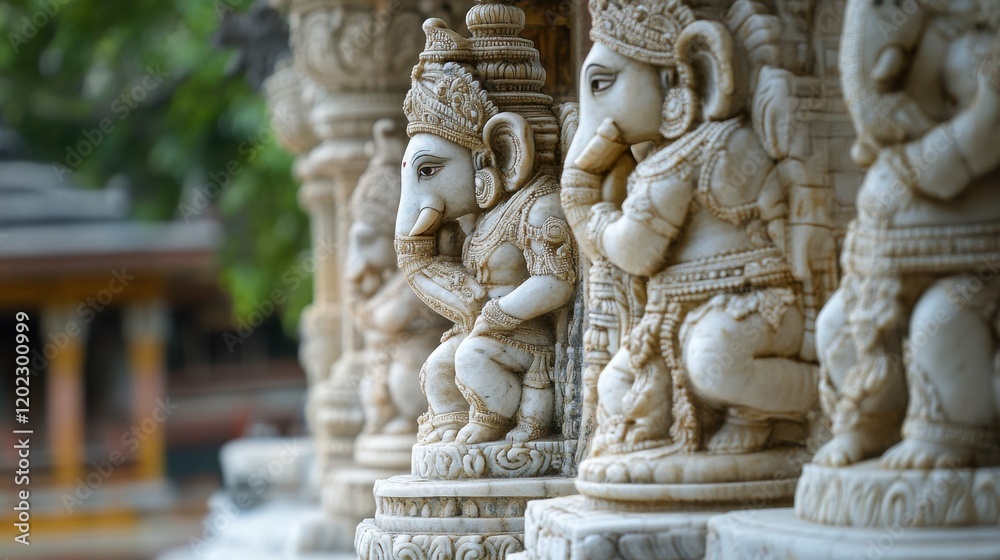 Discover the stunning intricate stone carvings of the Hindu deity Ganesh, showcasing exquisite craftsmanship in a serene temple setting, symbolizing spirituality and tradition. Discover the stunning intricate stone carvings of the Hindu deity Ganesh, showcasing exquisite craftsmanship in a serene temple setting, symbolizing spirituality and tradition.