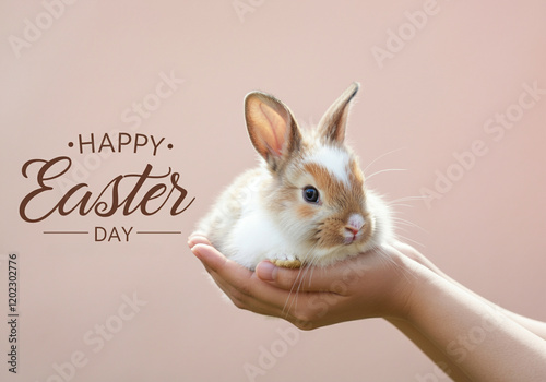 Rabbit Easter bunny in hand cute adorable pet for Easter celebration