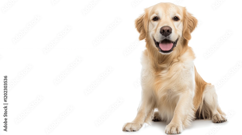 Playful golden retriever smiling indoors dog portrait bright environment friendly viewpoint happy concept Playful golden retriever smiling indoors dog portrait bright environment friendly viewpoint happy concept