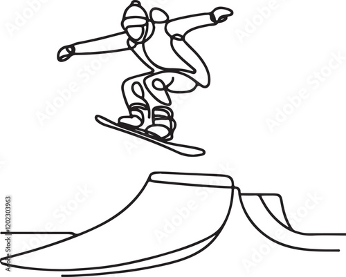  Vector Snowboarder Performing Stunt Line Drawing