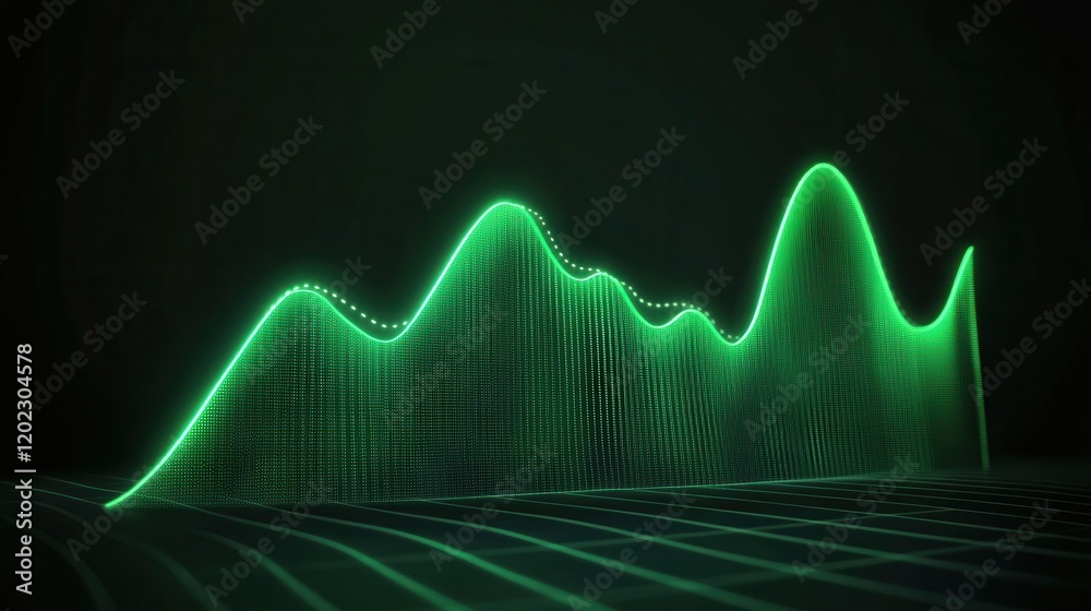 Fototapeta premium Dynamic green wave graph representing data trends and analytics in a digital space.