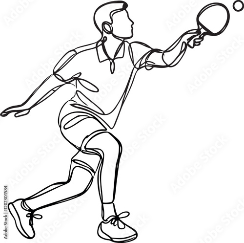 Table Tennis Serve Return in Vector Line Drawing