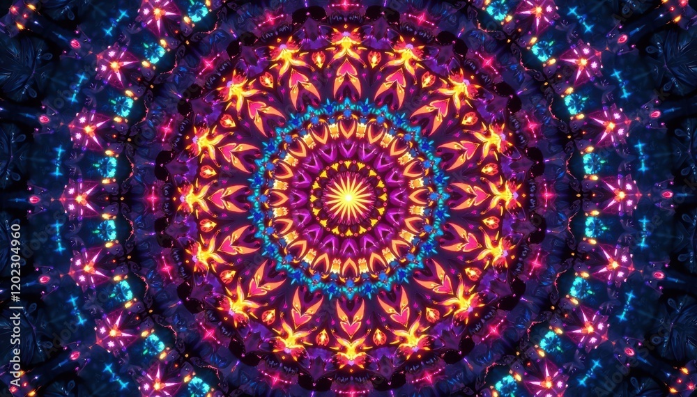 Symmetrical geometric mandala with vibrant hues, angles, traditional Symmetrical geometric mandala with vibrant hues, angles, traditional