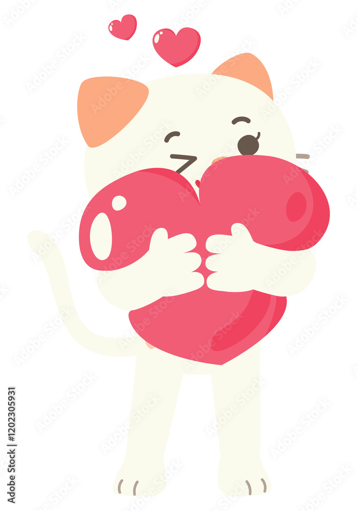 White Cute Cat Character in Valentine's Day With Love Sweet Elements Decoration White Cute Cat Character in Valentine's Day With Love Sweet Elements Decoration