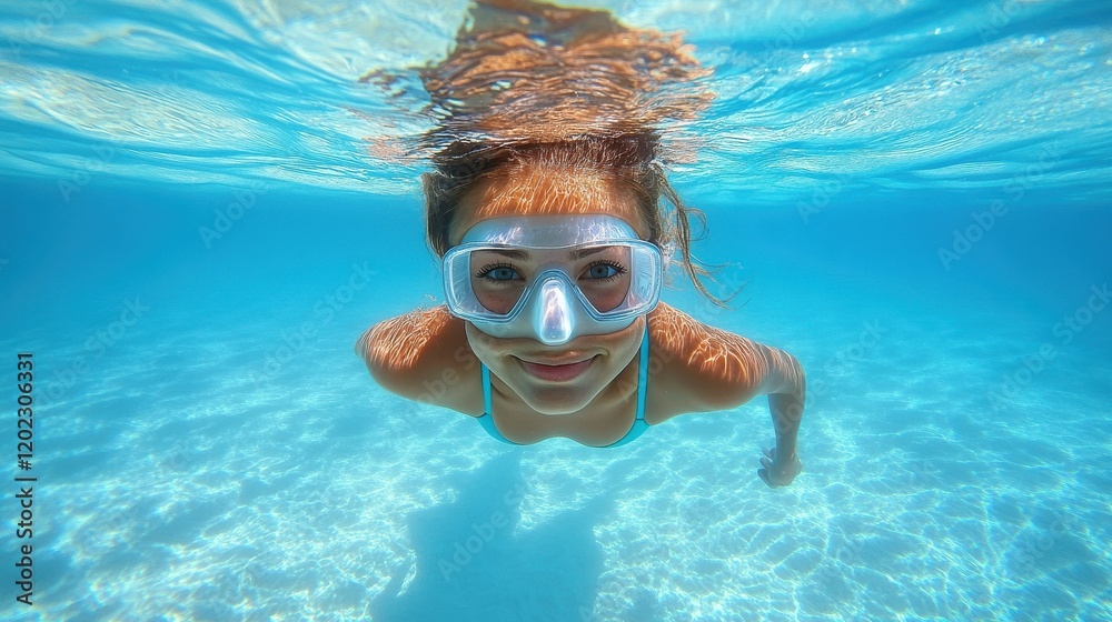 Fototapeta premium Female swimmer at the swimming pool.Underwater photo