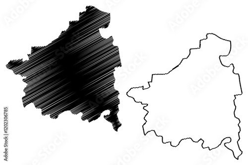 Kaufbeuren city (Federal Republic of Germany, Urban district Swabia, Free State of Bavaria) map vector illustration, scribble sketch Kaufbeuren map