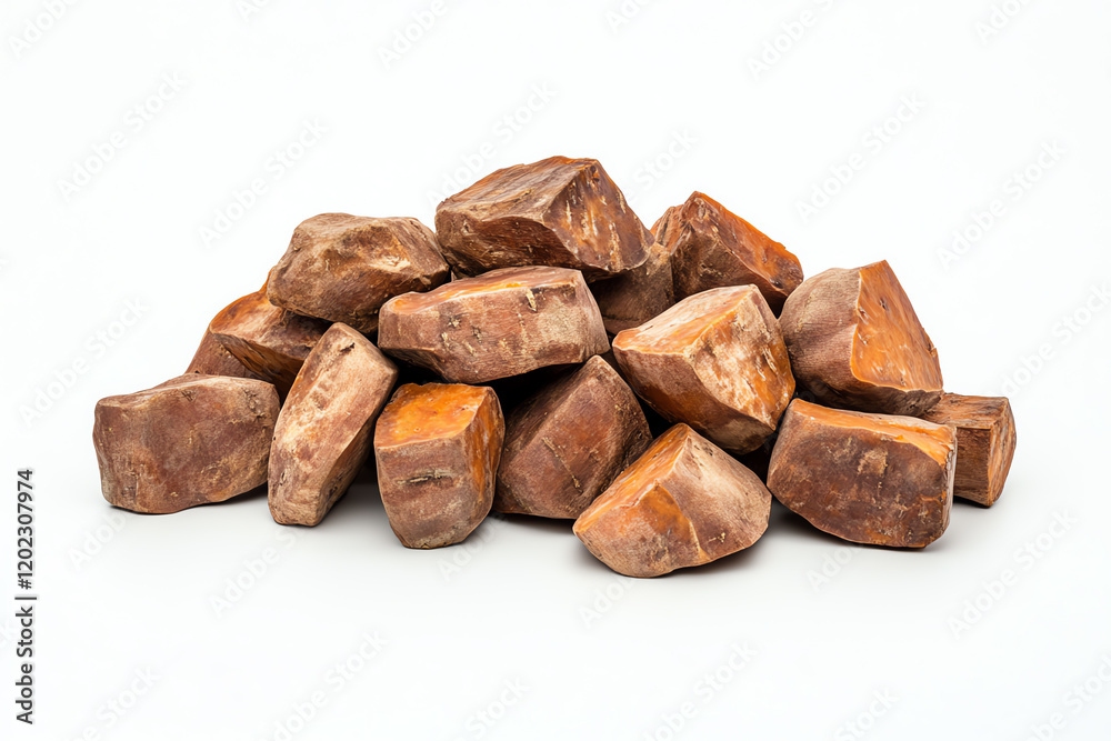 A vibrant pile of nutritious, organic brown food blocks stacked together, perfect for culinary use and healthy cooking. A vibrant pile of nutritious, organic brown food blocks stacked together, perfect for culinary use and healthy cooking.