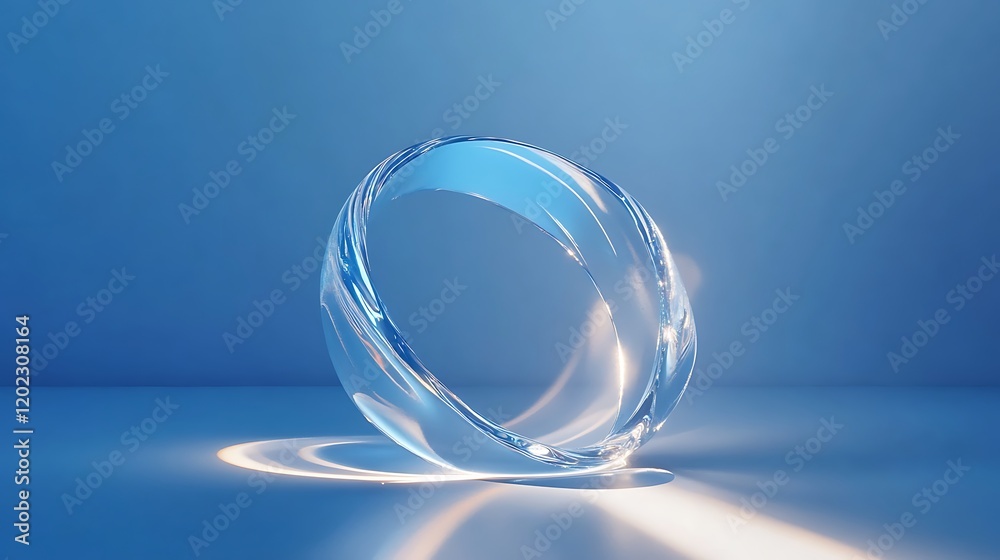 Minimal design of refracted light through water drop on blue backdrop Minimal design of refracted light through water drop on blue backdrop
