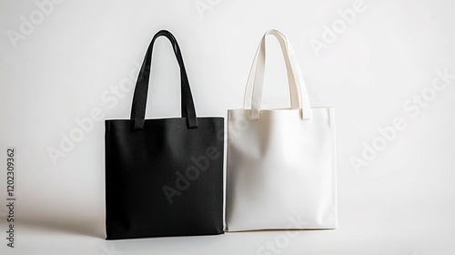 Black and white tote bag mockup on a light background