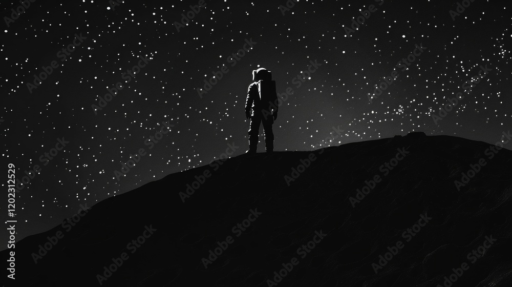 Fototapeta premium Lone Figure Standing Under Starry Night Sky