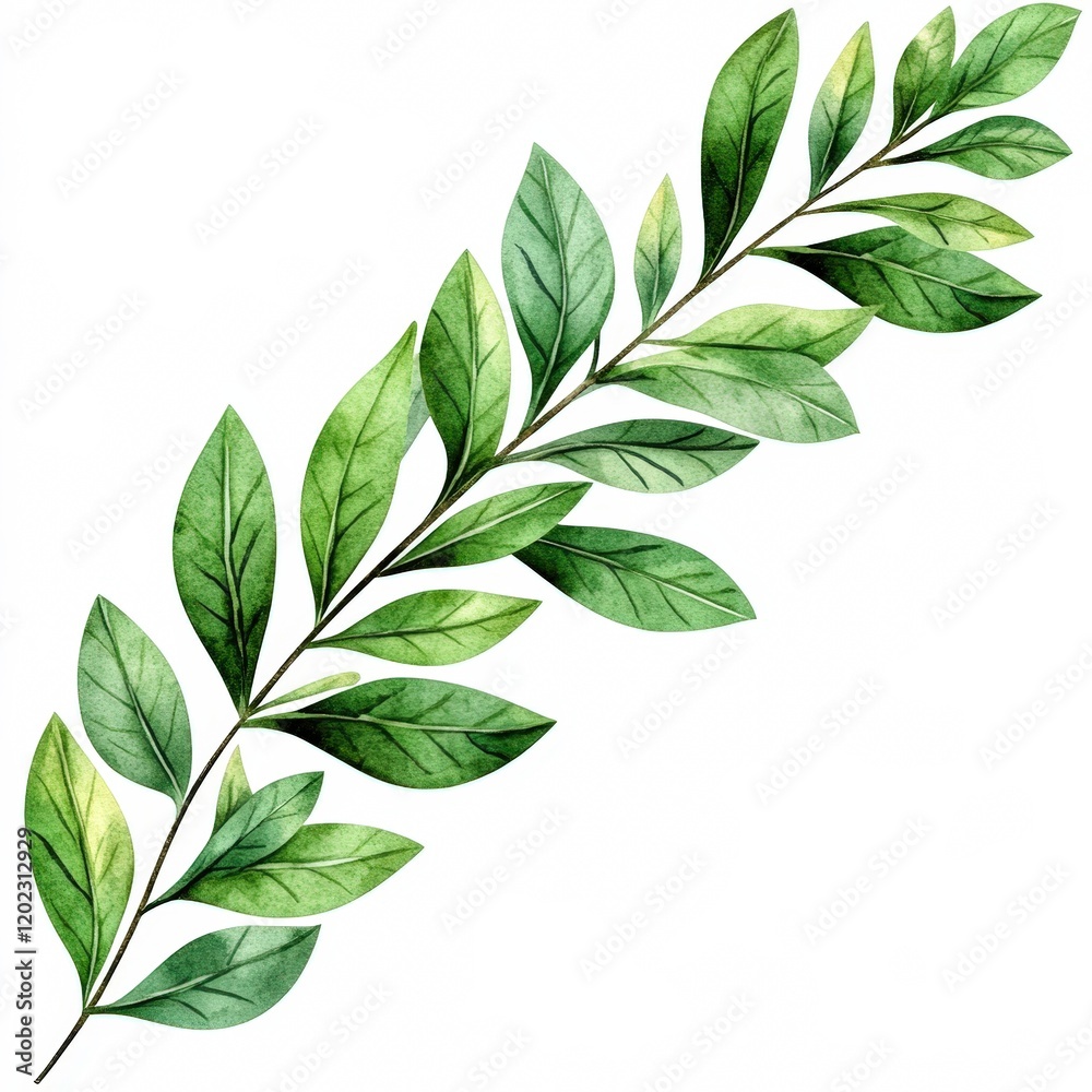 A detailed illustration of a green leafy branch, suitable for use in nature-themed projects, eco-friendly designs, or as a background for various creative works A detailed illustration of a green leafy branch, suitable for use in nature-themed projects, eco-friendly designs, or as a background for various creative works