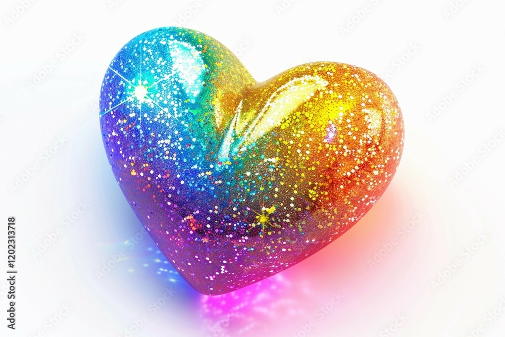 Glittering rainbow-colored heart emitting light, symbolizing love, diversity, and celebration of unity. Glittering rainbow-colored heart emitting light, symbolizing love, diversity, and celebration of unity.