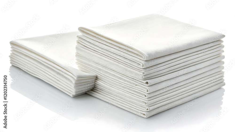 Close up of white paper napkins stacked in depth of field on white. Close up of white paper napkins stacked in depth of field on white.