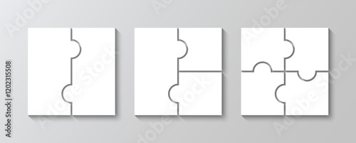 Simple mosaic background. Puzzle pieces filled and outline. Scheme for thinking game with separate details. Jigsaw grids set. Cutting template. Vector illustration.