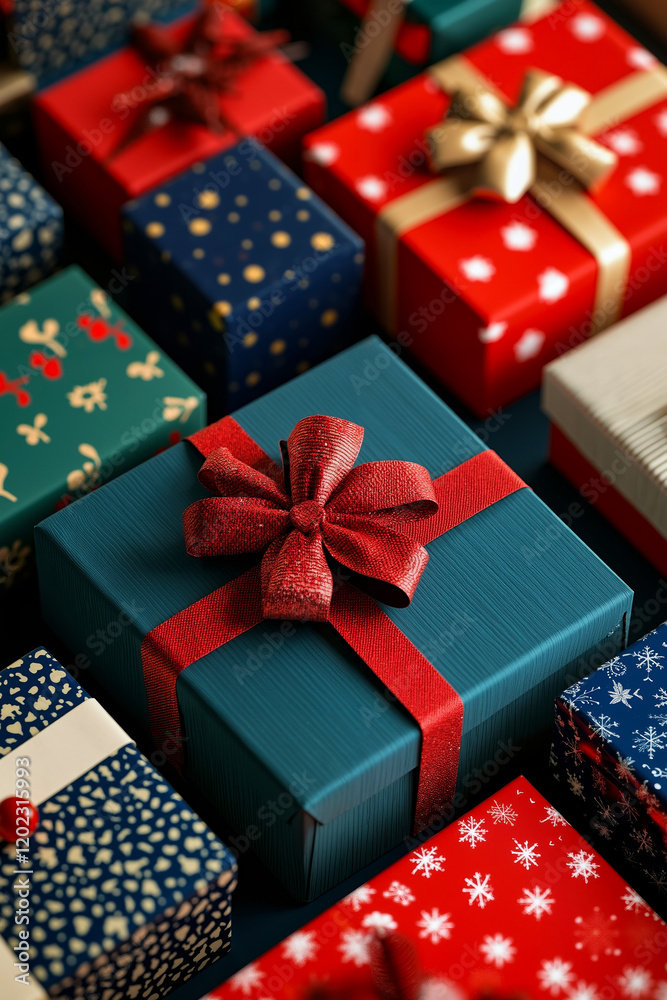 A bunch of wrapped presents with bows and ribbons A bunch of wrapped presents with bows and ribbons